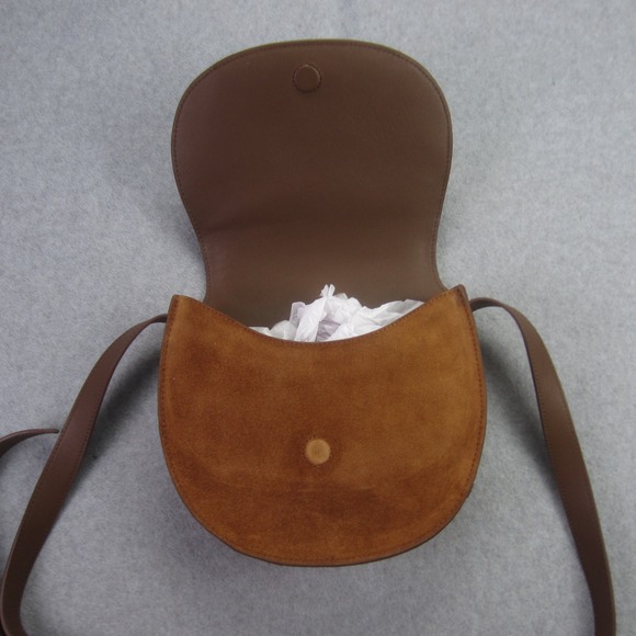 Quince Bag Brown Cow Suede Leather Trim‎ Saddle Crossbody Adjustable Strap - Picture 8 of 15